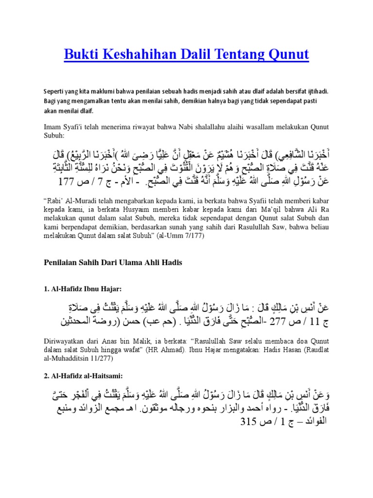 Bukti Keshahihan Dalil Tentang Qunut Pdf