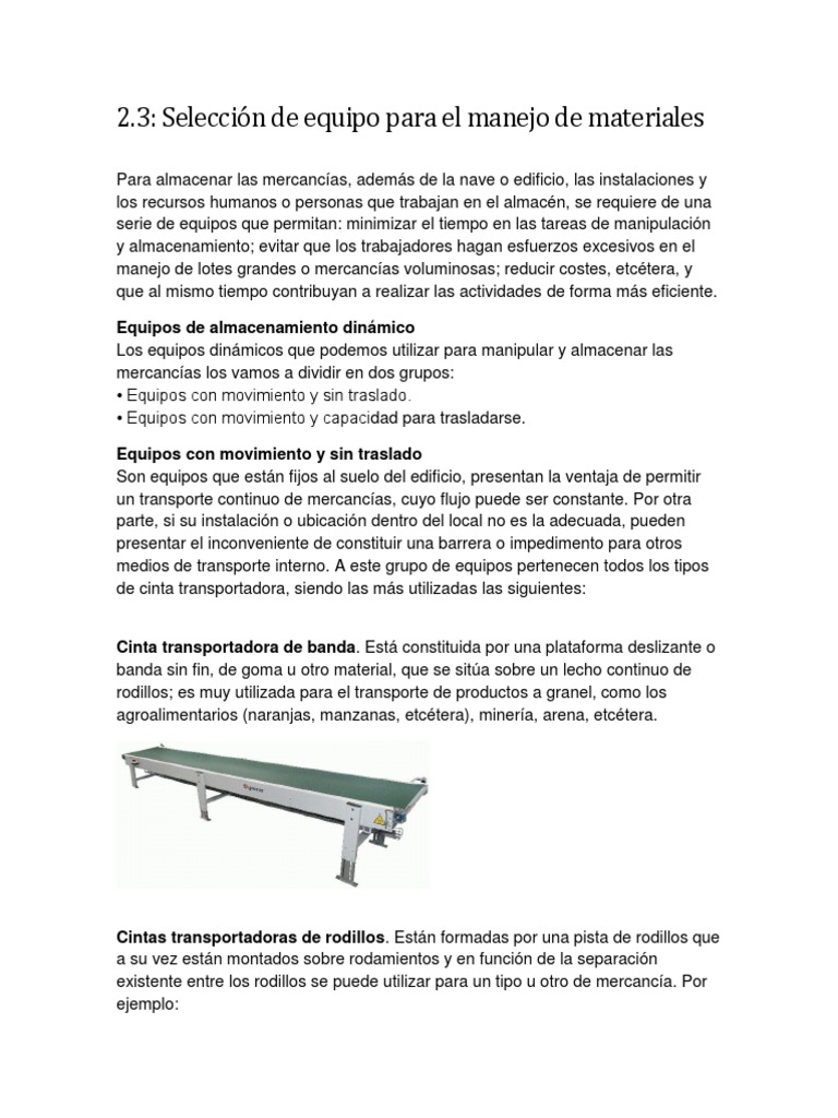 Selección de Equipo para El Manejo de Materiales | PDF | Almacén ...