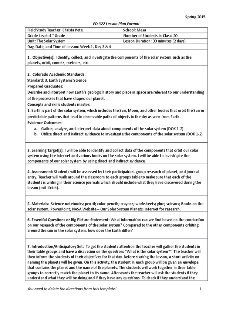 assignment 8 - lesson plan 2 | Solar System | Planets
