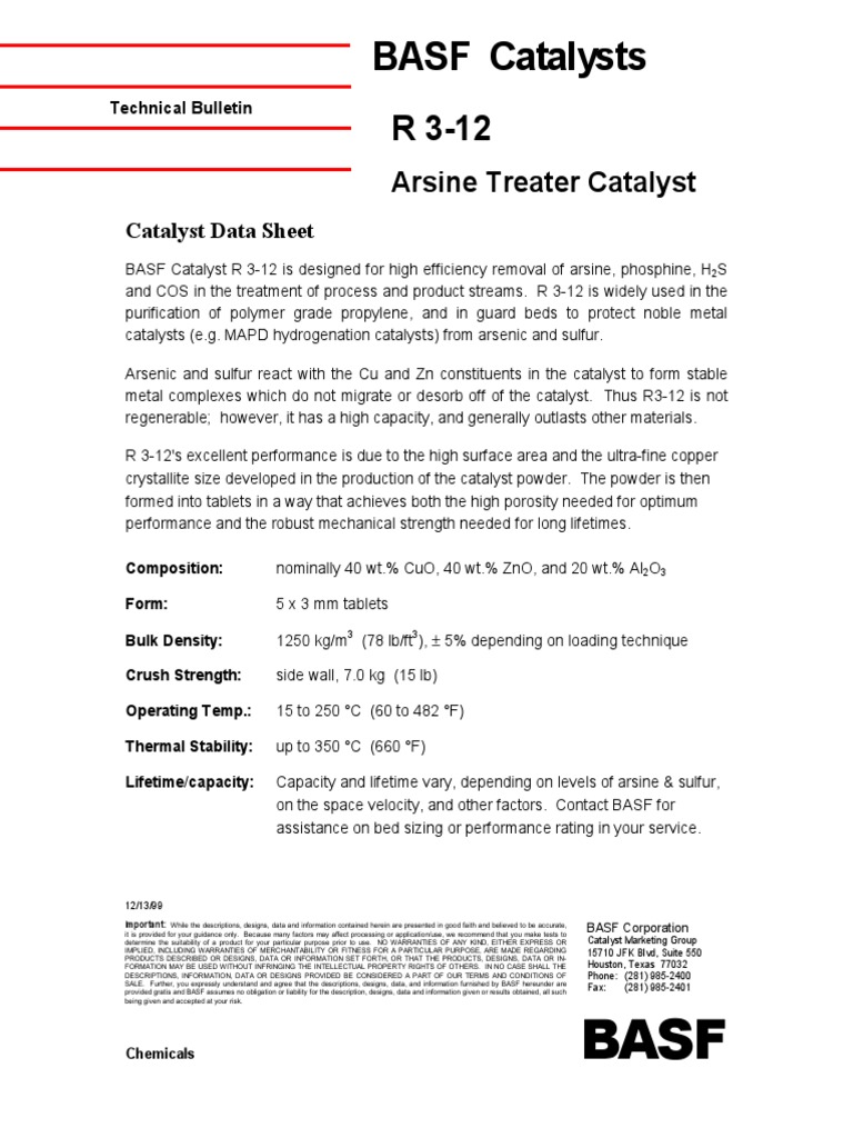 BASF R3-12 Data Sheet PDF | PDF | Catalysis | Contractual Term