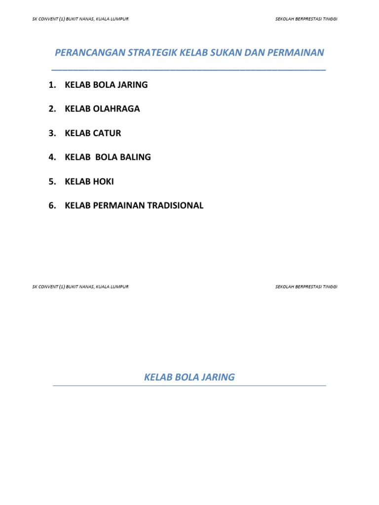 Pelan Strategik Kelab Sukan Dan Permainan 2016