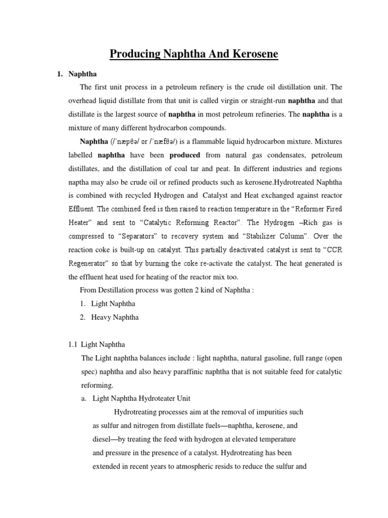 Naphtha and Kerosene Production Process | PDF | Kerosene | Petroleum