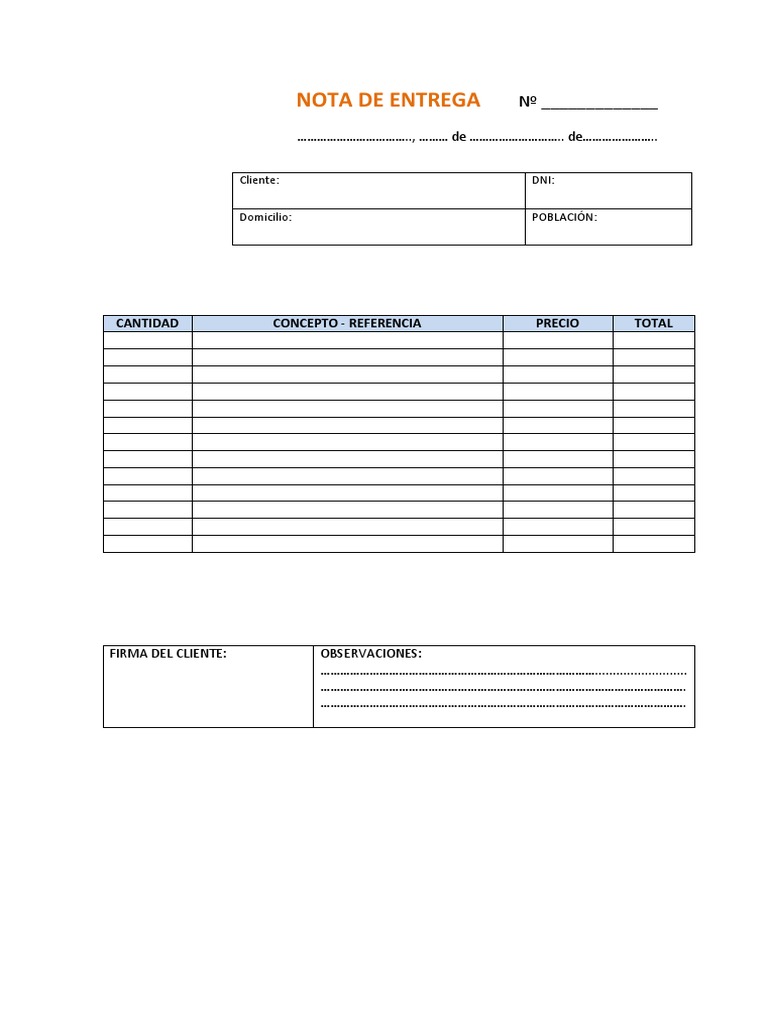 Modelo Nota de Entrega Word PDF Business