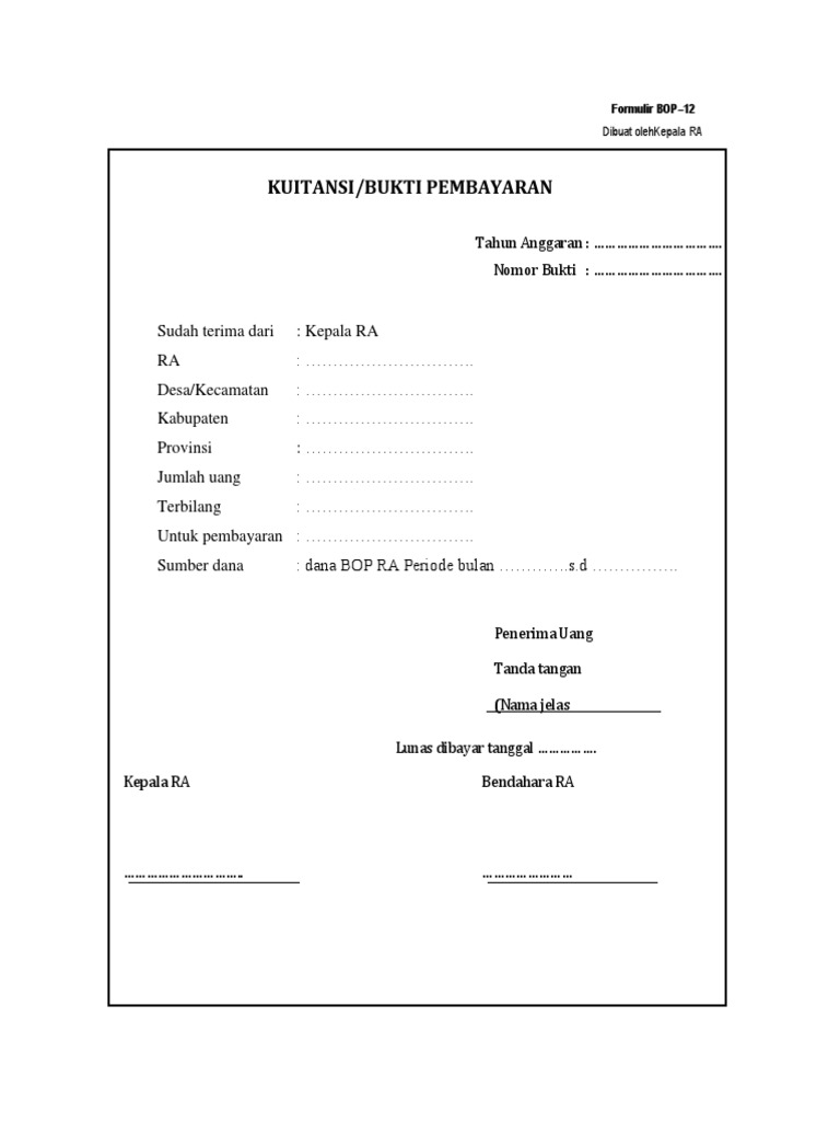 Contoh Kwitansi Pembayaran