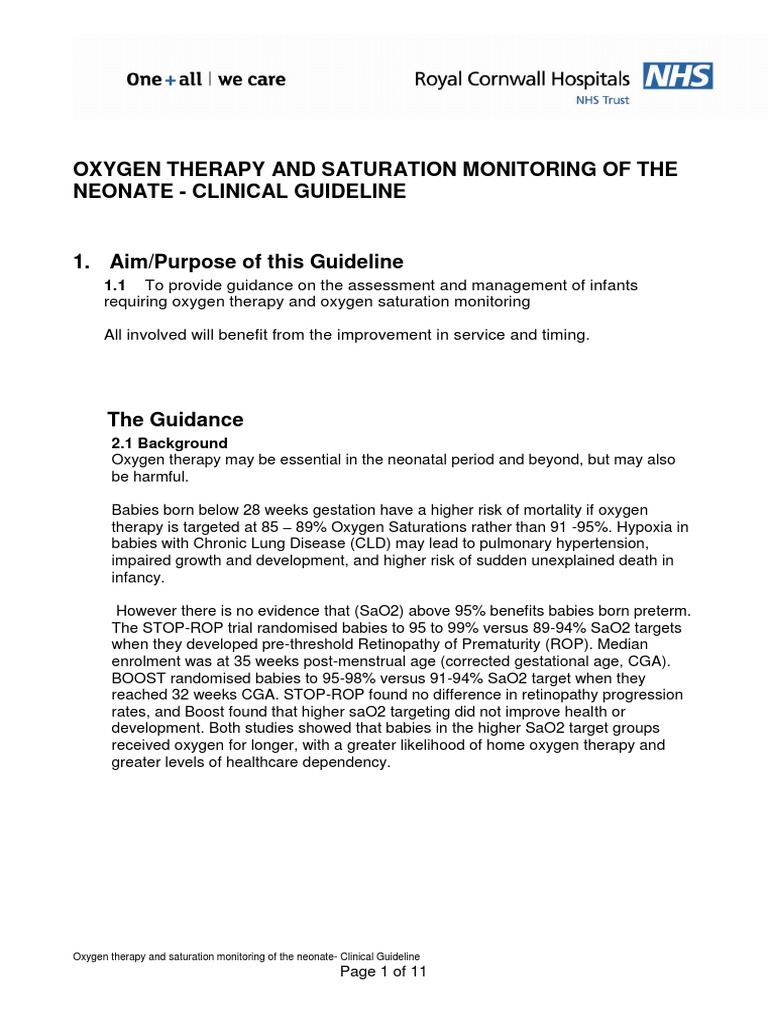 Oxygen Therapy and Saturation Monitoring of The Neonate PDF Medical