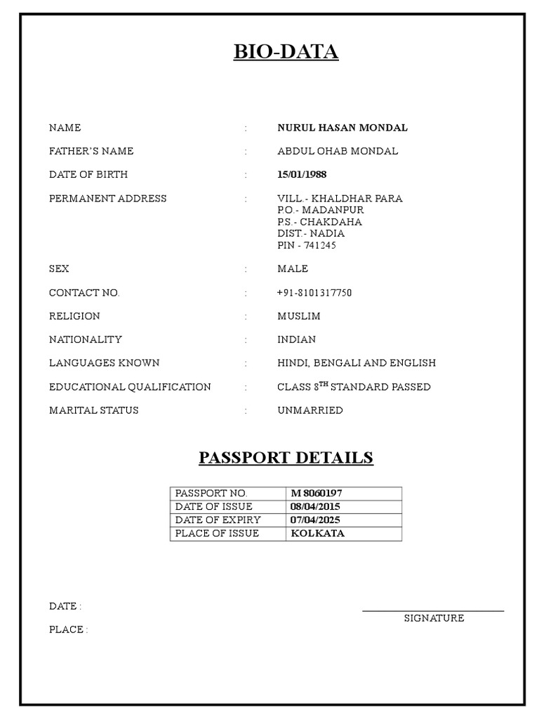 Bio Data Nurul | PDF