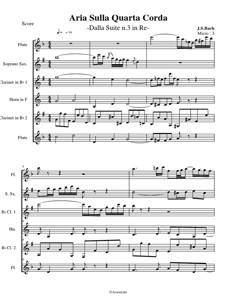 Bach Aria Sulla Quarta Corda Spartito