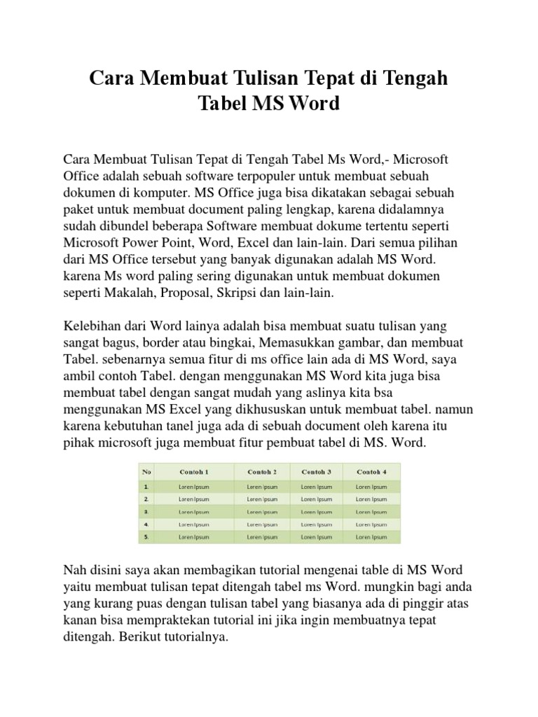 Cara Membuat Tulisan Tepat Di Tengah Tabel Ms Word Pdf
