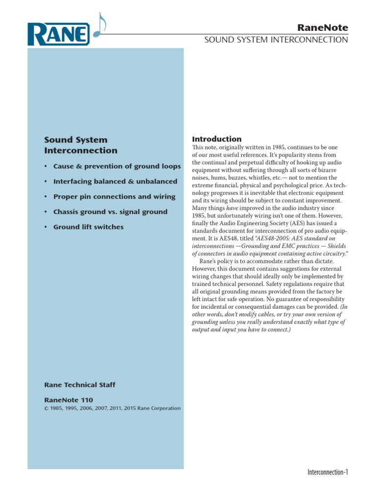 Sound System Interconnection PDF PDF Coaxial Cable Electrical
