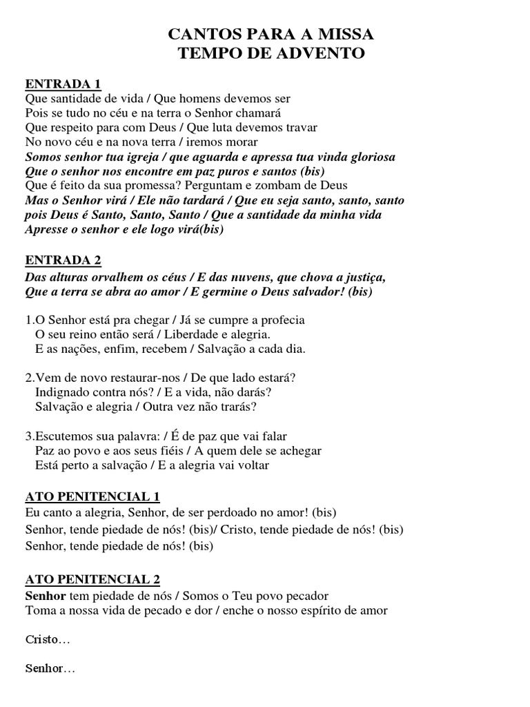 Cantos Missa Advento | Advento | Santo
