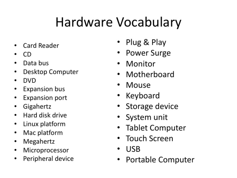 Hardware Vocabulary | PDF | Games & Activities | Computers