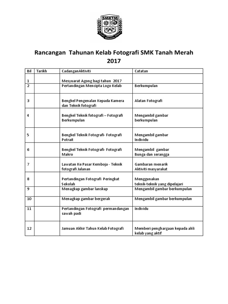 Rancangan Tahunan Kelab Fotografi Pdf