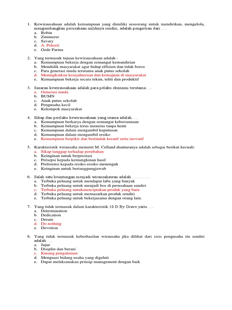 Contoh Soal Essay Wirausaha Rekayasa Jasa Profesi Dan 