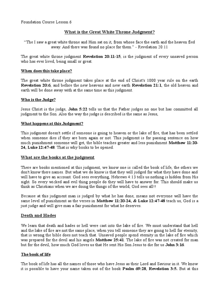 Lesson 6 Great White Throne | PDF | Last Judgment | Hell