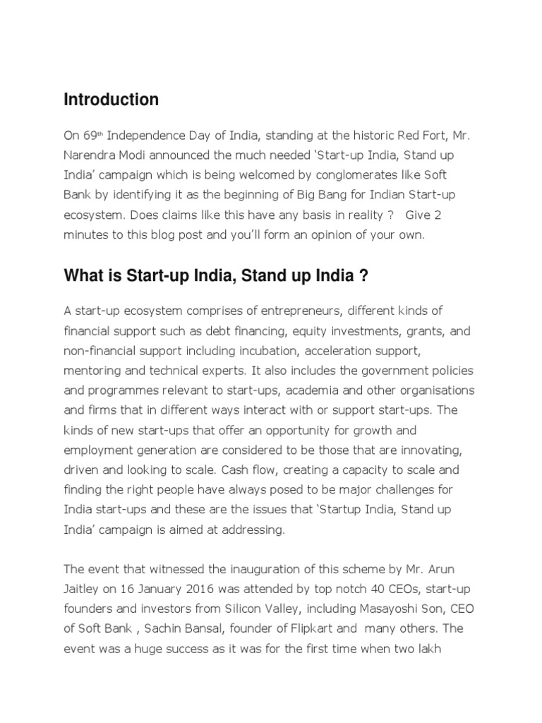 Start Up India Pdf Startup Company Small Business Entrepreneurs