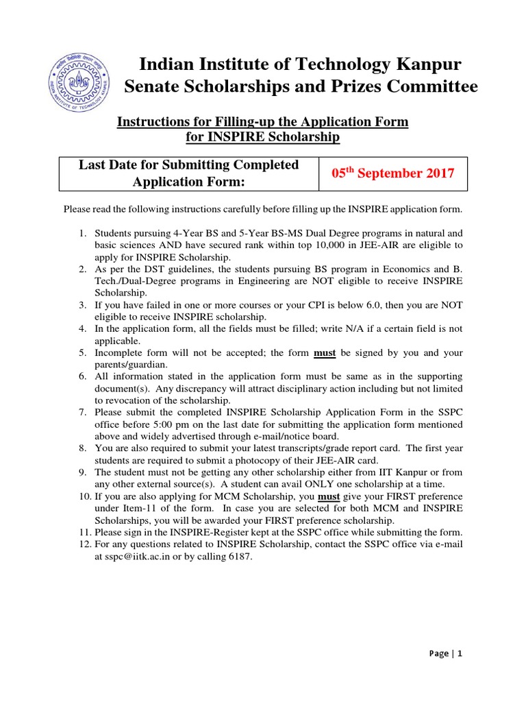 INSPIRE Application Form | PDF