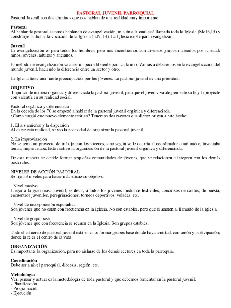Plan de Pastoral Juvenil Parroquial | PDF | Juventud | Iglesia Católica