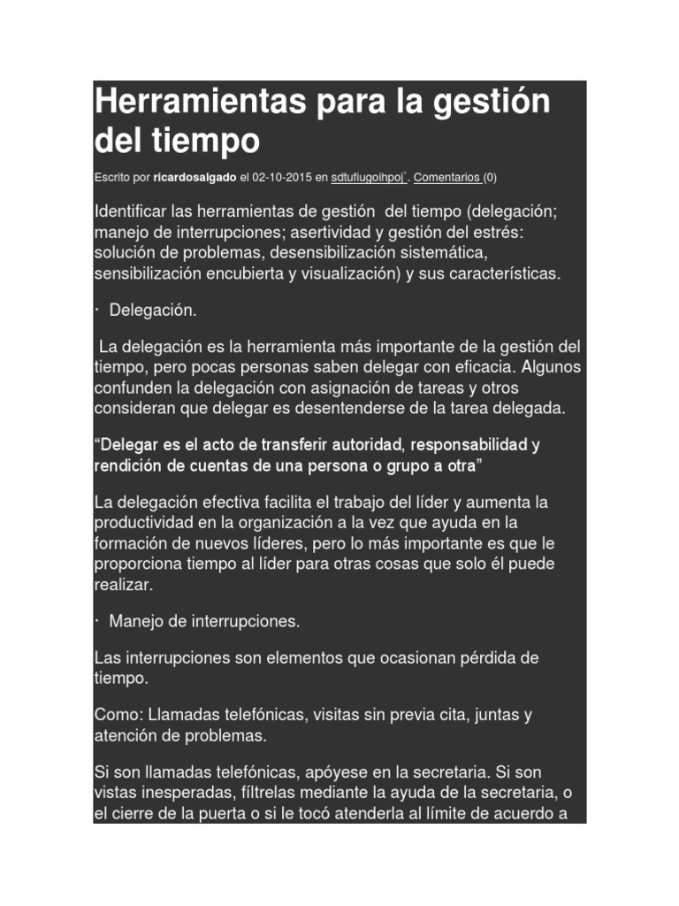 Herramientas Efectivas para Gestionar el Tiempo | PDF | Ansiedad ...