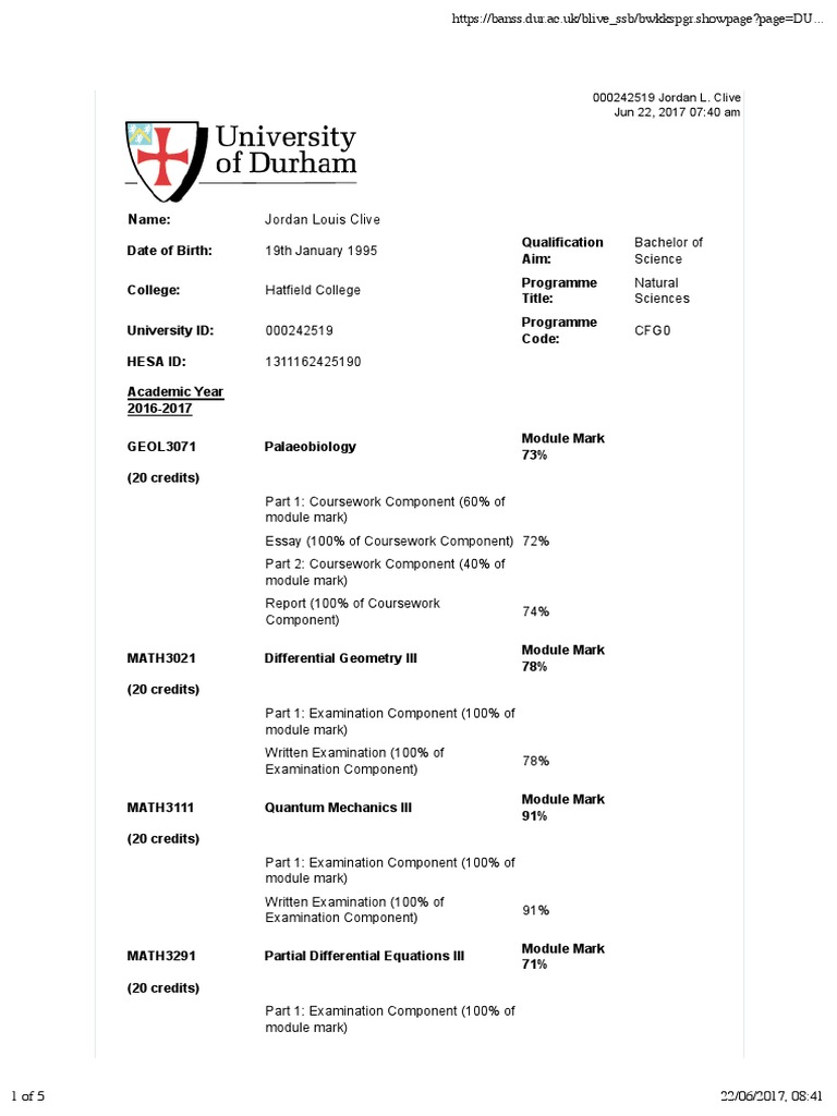 Academic Transcript | PDF | Test (Assessment) | Theoretical Physics