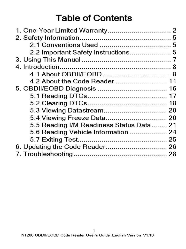 NT200 OBDII Code Reader User Guide | PDF | Computing And Information ...
