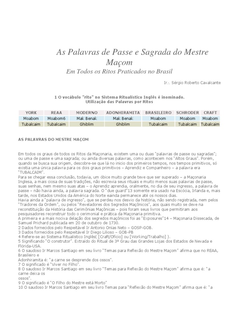 As Palavras de Passe e Sagrada