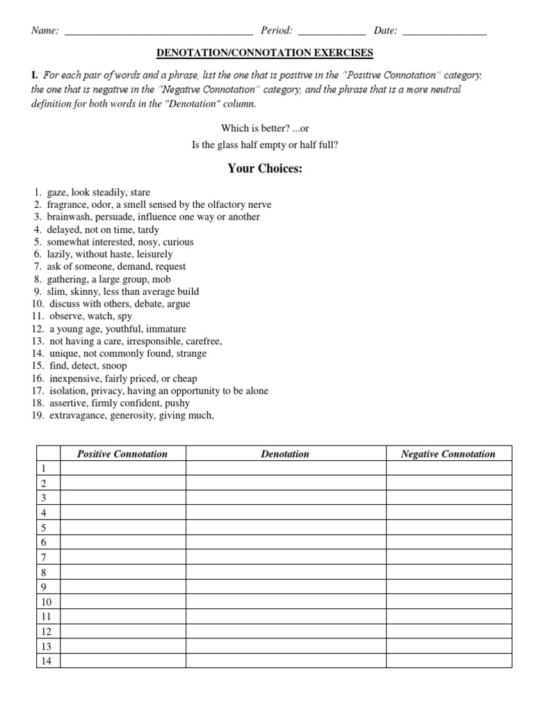 Uncategorized Connotation And Denotation Worksheet connotation denotation worksheets adriaticatoursrl worksheet 2 docx part of speech olfaction