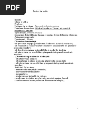 Proiect De Lectie Clasa A Vii A