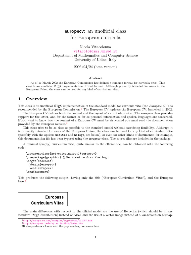 Europe CV Latex | PDF | Arial | Typefaces