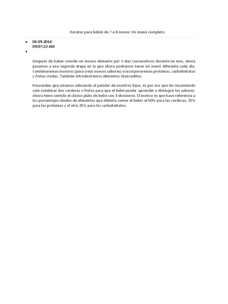 Recetas Para Bebes De 7 A 8 Meses Pdf Postres Alimentos