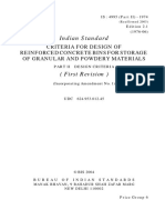 Indian Standard: Criteria For Design of Reinforced Concrete Bins For Storage of Granular and Powdery Materials