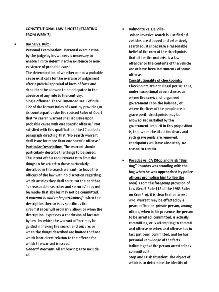 Constitutional Law 2 Notes | PDF | Search And Seizure | Search Warrant