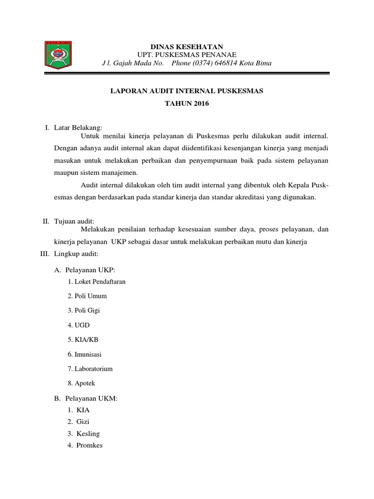 Contoh Laporan Audit Internal Laboratorium Puskesmas