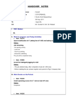 Handover Notes: Site / Place of Handover Department / Service From Date / Time To CC