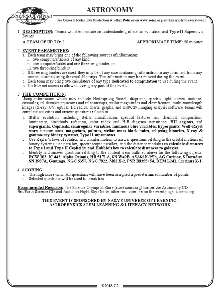 Science Olympiad 2017 Astronomy Manual PDF Stars Astronomy