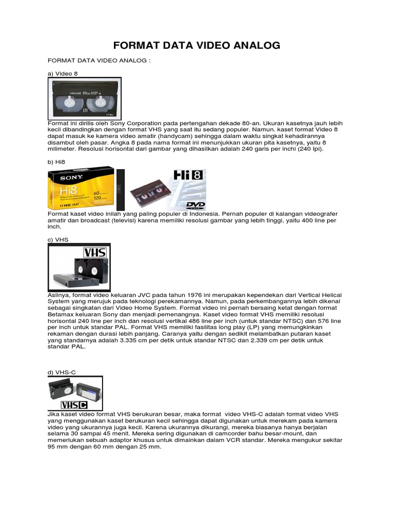 Format Data Video Analog