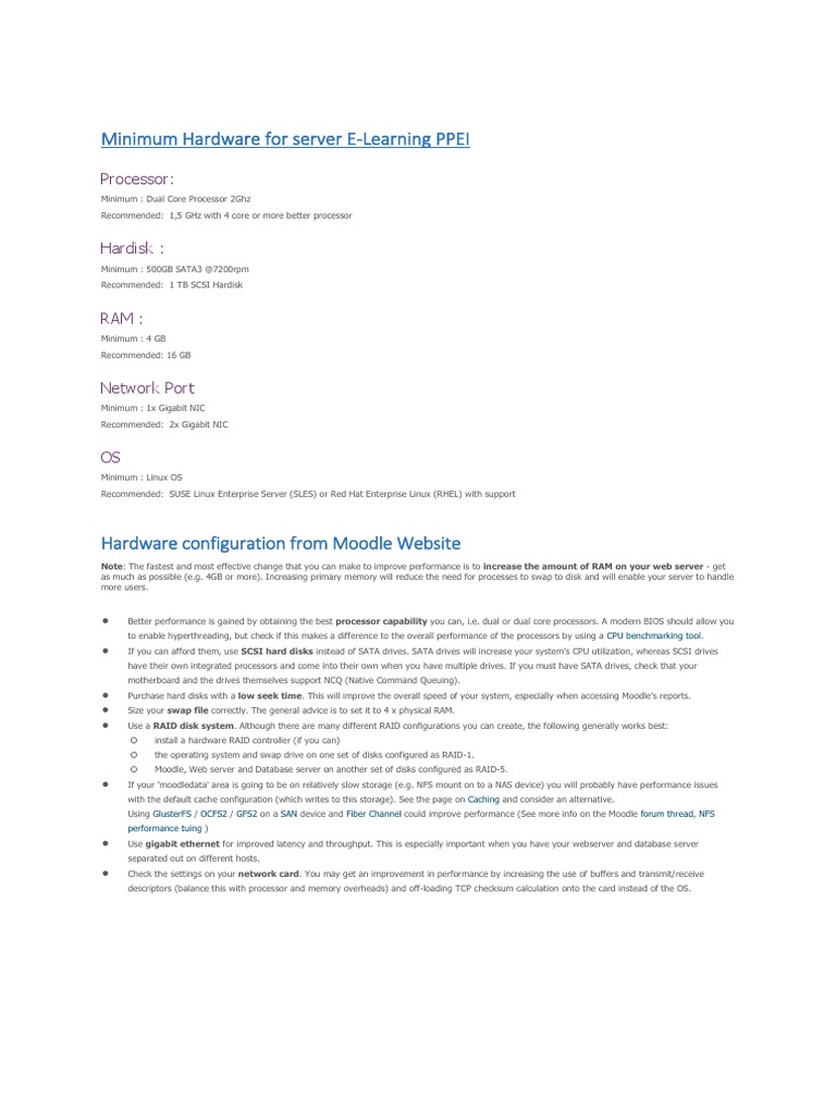Minimum Specs for Server E-Learning | PDF | Network Interface ...