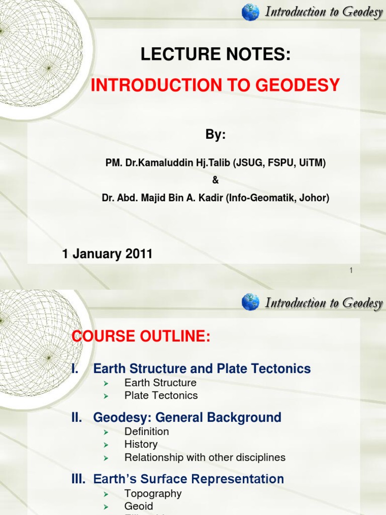 Introduction To Geodesy Lecture Notes Pdf Geodesy Latitude