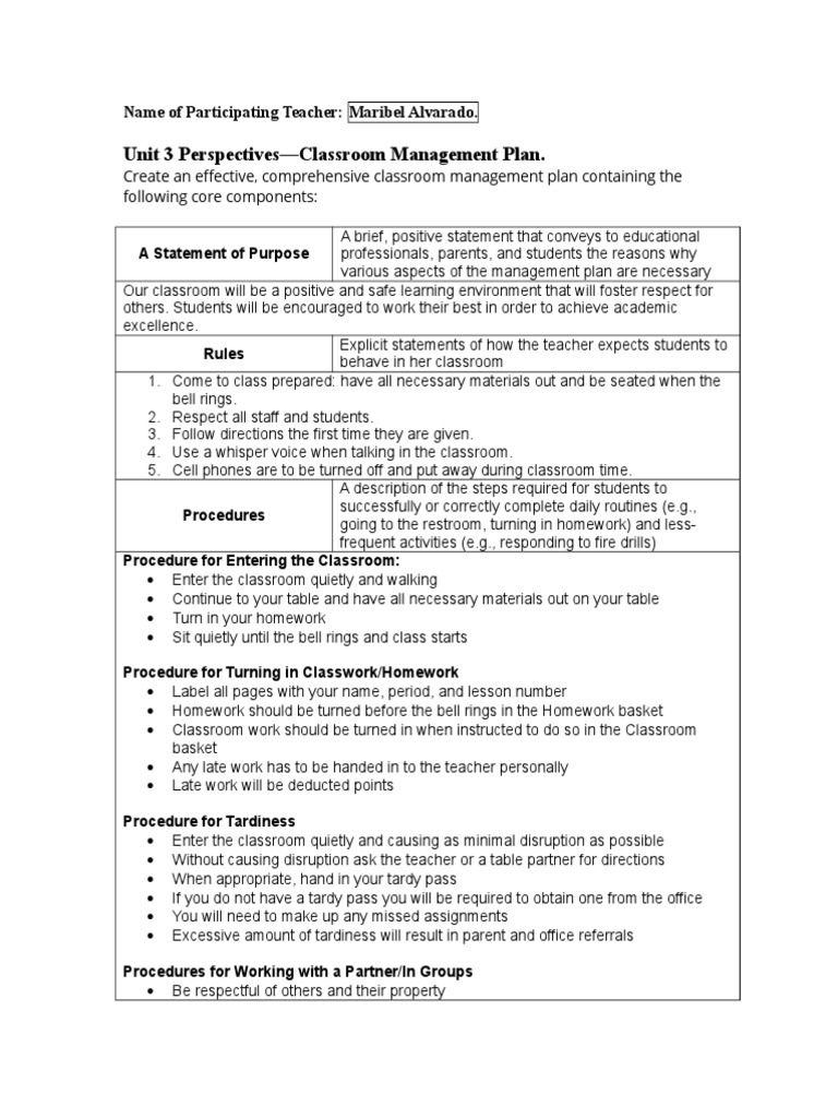 Classroom Management Plan Overview | PDF | Classroom Management | Classroom