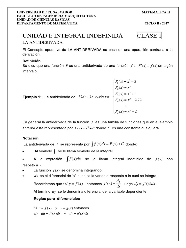 Unidad I Integral Indefinida 2017 Pdf Integral Fraccion