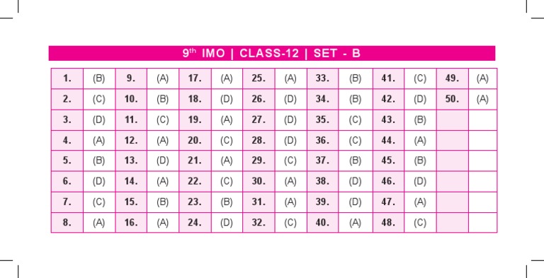 9th IMO Class-12 SET B Answers | PDF