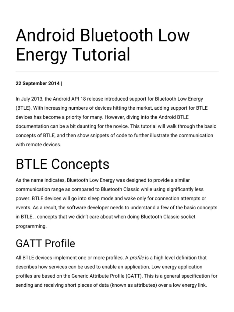 Android Bluetooth Low Energy Tutorial | PDF | Bluetooth | Android ...