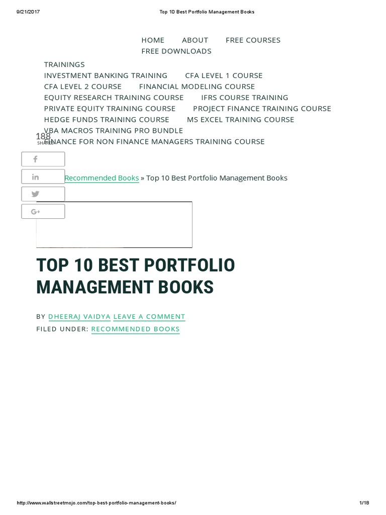 Top 10 Best Portfolio Management Books Investment Management Stock