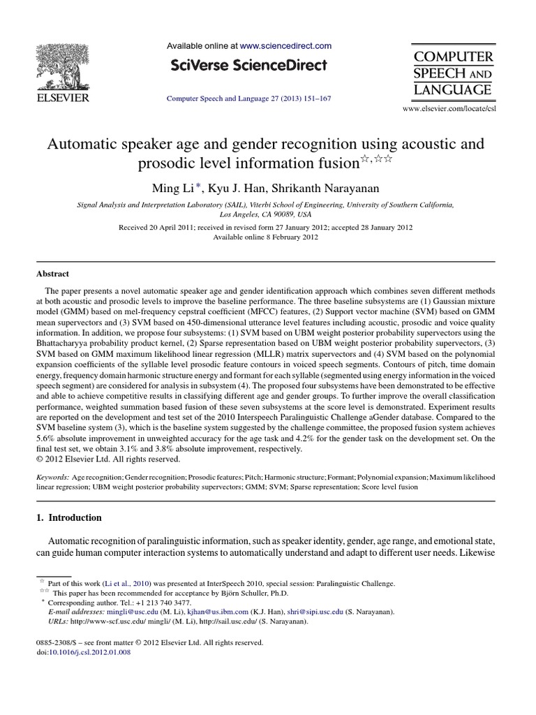 Automatic Speaker Age and Gender Recognition Using Acoustic and ...