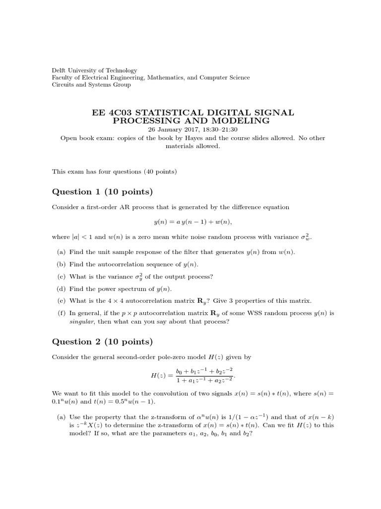 Ee 4C03 Statistical Digital Signal Processing and Modeling PDF