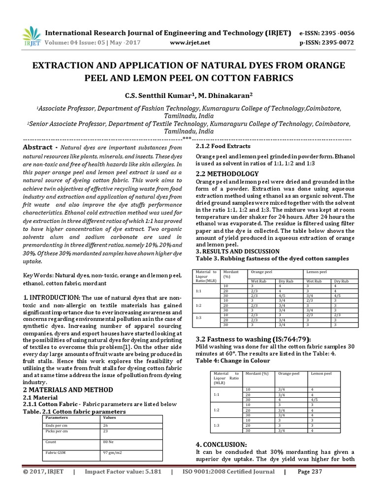 Extraction and Application of Natural Dyes From Orange Peel and Lemon ...