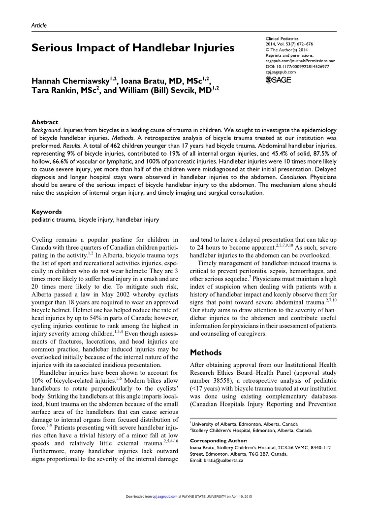 Serious Impact of Handlebar Injuries PDF Medical Specialties Clinical Medicine