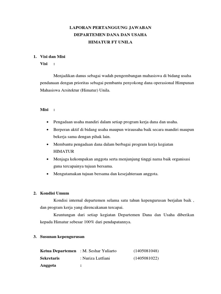 Laporan Pertanggung Jawaban Danus Pdf