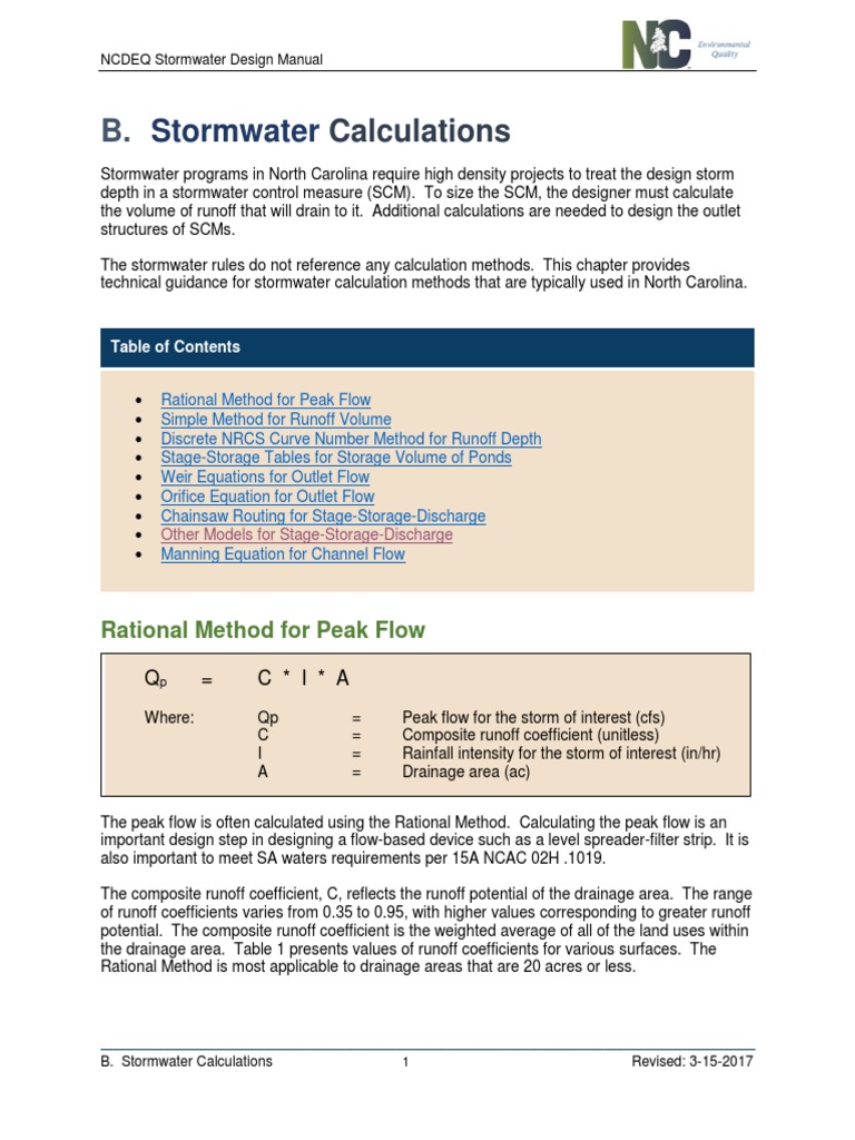 NC Stormwater Calculation Methods Guide | PDF | Surface Runoff | Loam