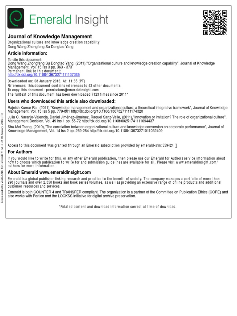 Impact of Culture on Knowledge Creation | PDF | Collectivism | Survey ...
