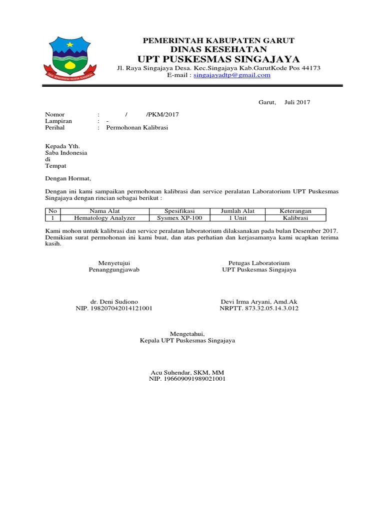 "Request for Calibration of Laboratory Equipment" PDF